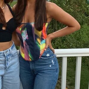 Strapless white fox corset